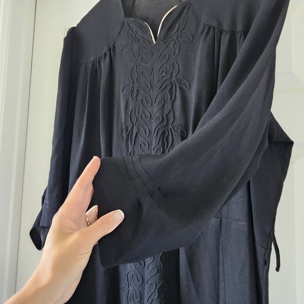 1940s Vintage XXL Volup Black Dress Scalloped Neckline New York Creations #65 - Picture 7 of 13